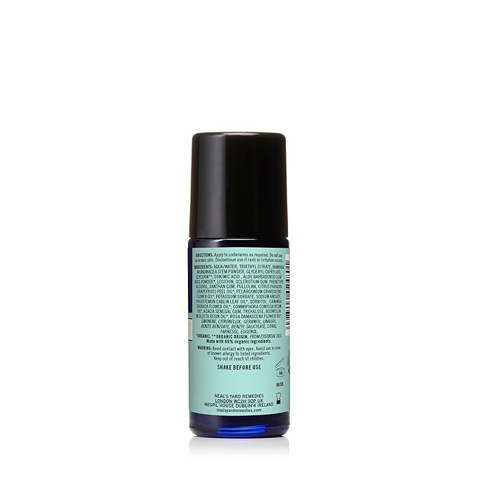 Neal's Yard Roll on Deodorant, 24-Hour Odor Guarding, Moisture-Absorbing Bamboo Powder & Cleansing Shikimic Acid, Aluminum-Free, Rose & Geranium, 50mL