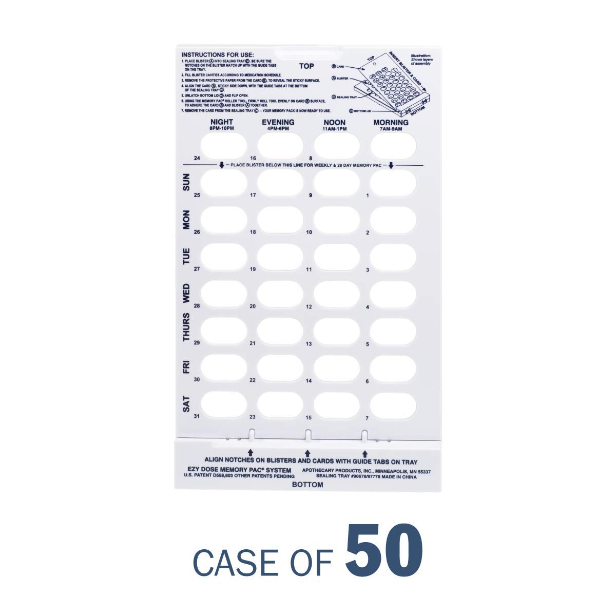Ezy Dose 32-Day Calender View Tray for Pill, Medicine, Vitamin, Use with Unit Dose Cold Seal System Planner