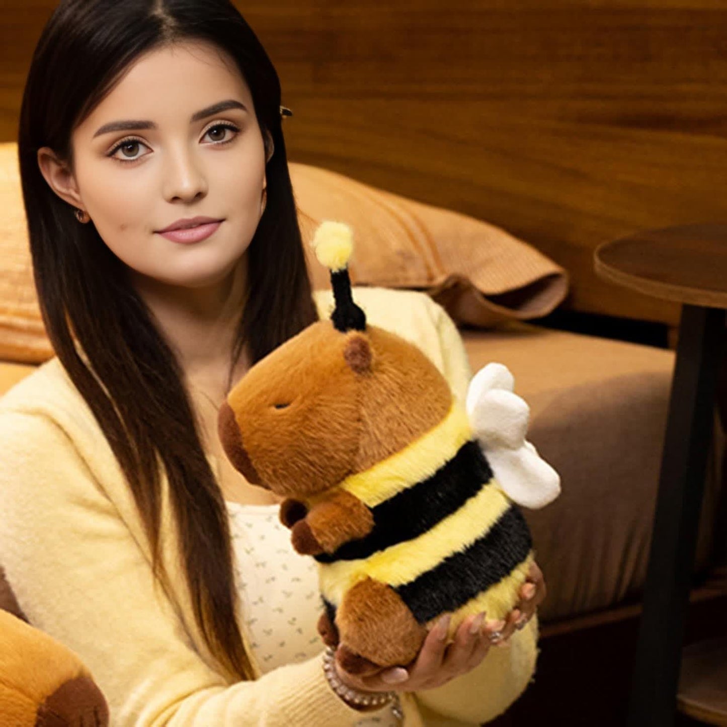 9.06 Inch Soft Capybara Dressed in Bee Stuffed Animals Capybara in Bumblebee Costume Plush Toys Fluffy Cuddly Fuzzy Doll Gift for Kids and Lovers