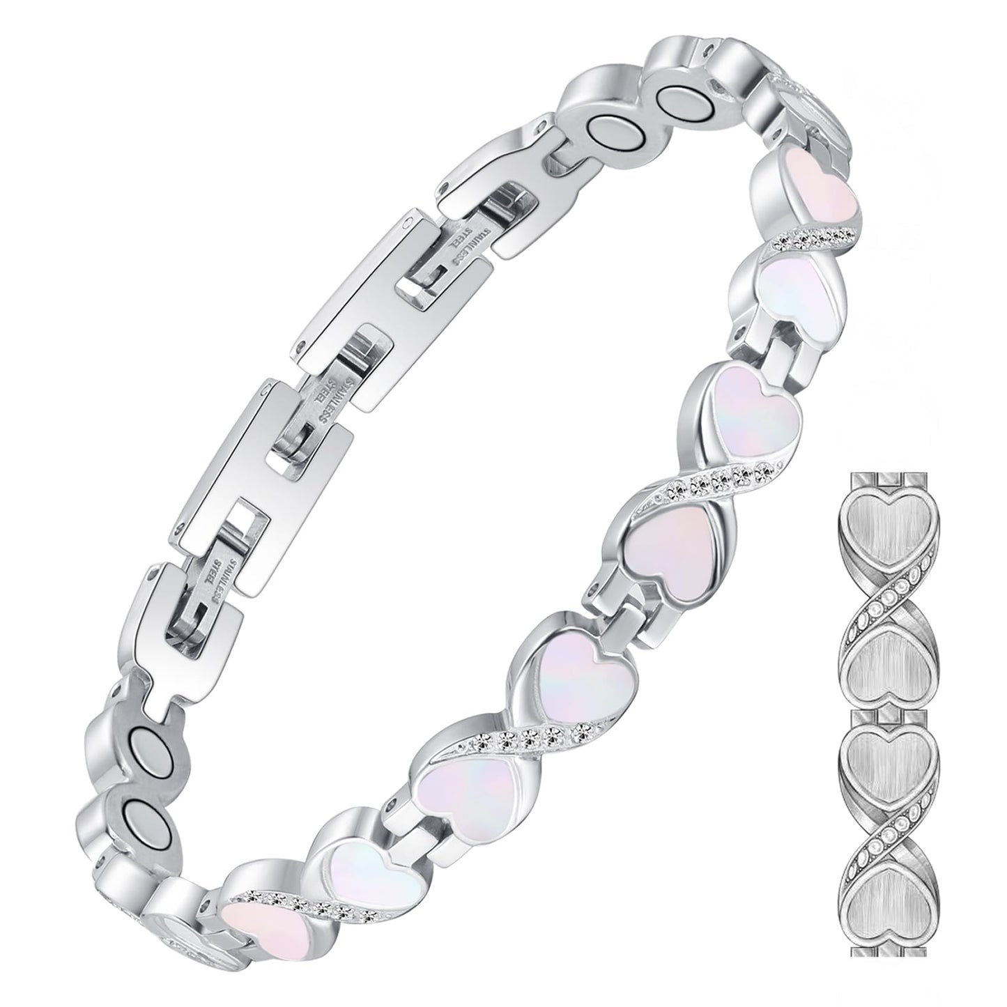 Feraco Ultra Strength Magnetic Bracelets for Women with 3800 Gauss Therapy Magnets, Titanium Steel Magnet Bracelet for Women with Natural Fritillaria, Adjustable with Sizing Tool, Original Design