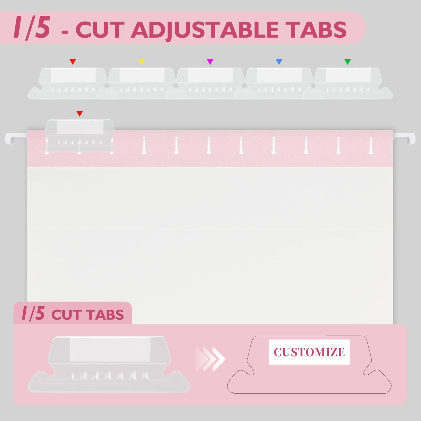 25 Packs Hanging File Folders,Cherry Pink Hanging File Folders Letter Size,Hanging Folders with 1/5-cut Tabs,Hanging Folders for Filing Cabinets, File Organizer Folder for Office,School,Home