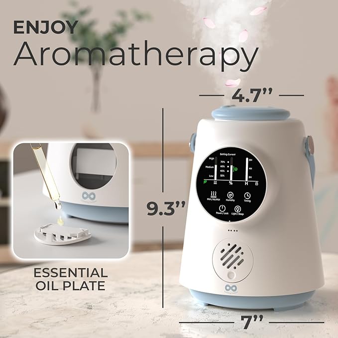 Upgraded 2.5L Top Fill Humidifier – Everlasting Comfort Quiet Cool Mist Air Moisturizer for Bedroom, Home, Nursery & Large Room, Easy-Clean, Soothing Hydration for Adults, Baby & Kids
