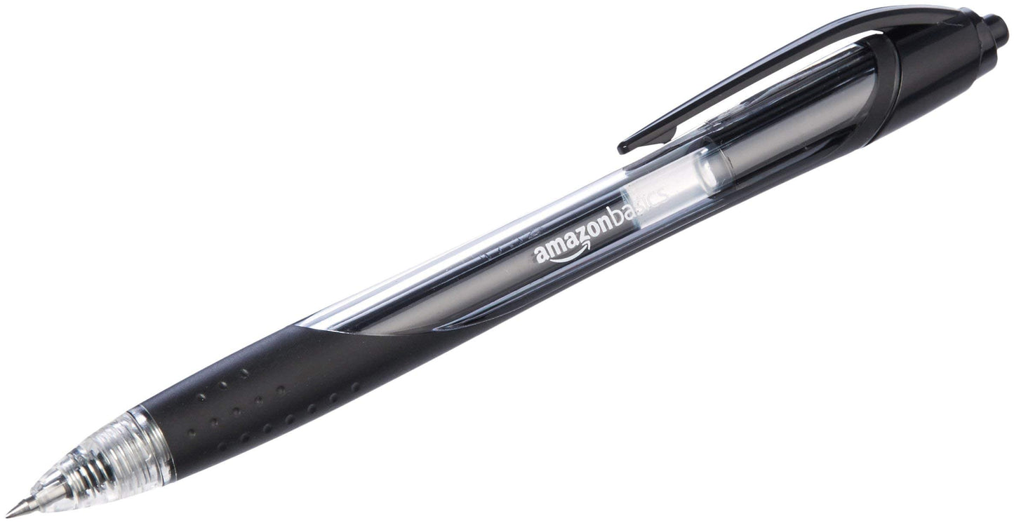 Amazon Basics Retractable Gel Ink Pens for Note-Taking and Office Writing, Fine Point 0.7mm, Smooth Writing, Black, 12-Pack