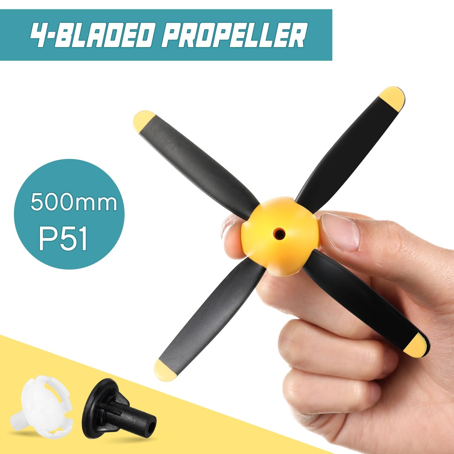 Hollowfly 6 Sets Spare Rc Plane Propellers Compatible with 500mm P51 Rc Plane 4 Channel Remote Control Airplane P51 with Propeller Savers Adapter, Yellow Nose