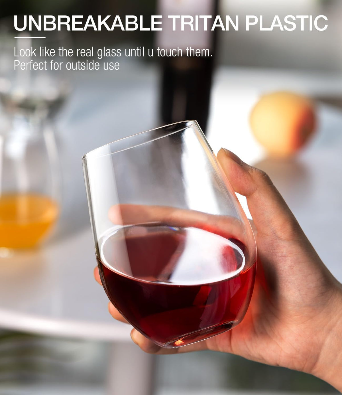 Unbreakable Plastic Stemless Wine Glasses Set of 6, Tritan Plastic Wine Glass BPA Free, Reusable Drinking Glassware for Outdoor Use, Poolside, Party, Camp, 16 OZ Clear