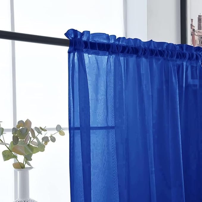 SpaceDresser Basic Rod Pocket Sheer Voile Window Curtain Panels Blue Sapphire 1 Pair 2 Panels 26 Width 30 Inch Long for Kitchen Bedroom Children Living Room Yard（Blue Sapphire，26Wx 30L）