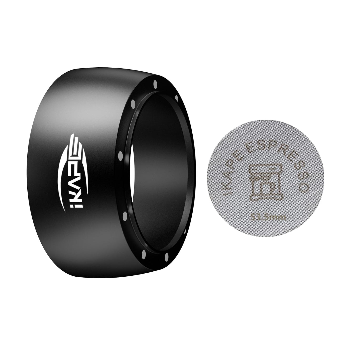 IKAPE Magnetic Dosing Funnel Set, 53MM Espresso Dosing Ring & Puck Screen Kit Compatible with Breville 54MM Bottomless Portafilter - with 8 Small Magnet (Black)