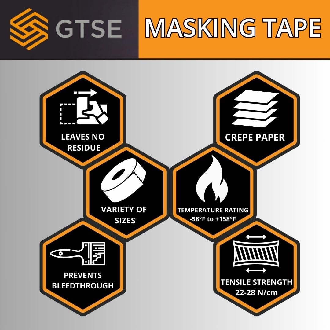 GTSE Masking Tape, 2 Pack, 2 inches x 55 Yards (164 ft), General Purpose Beige Multi-Surface Tape for Painting, Labeling and Craft, 2 Rolls