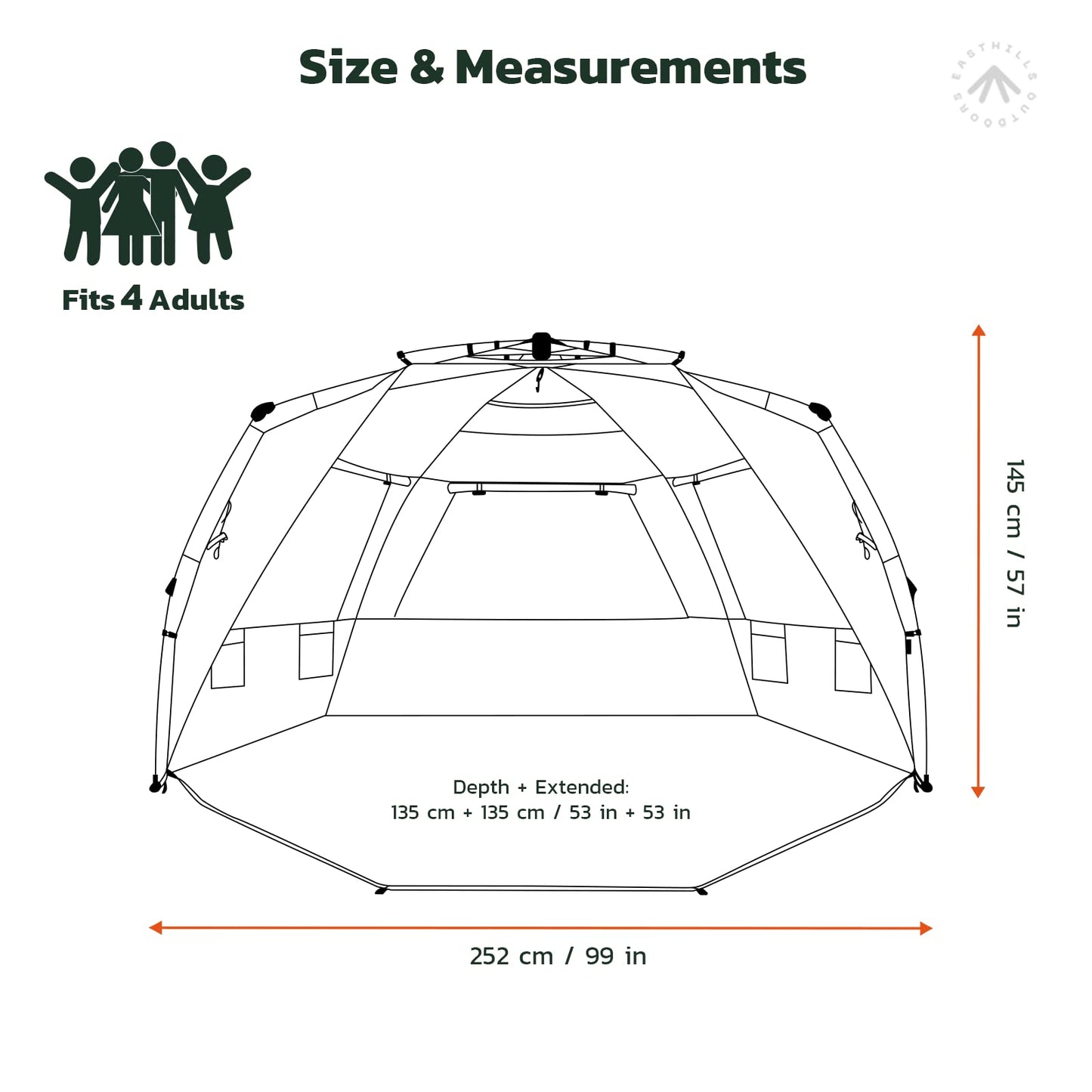 Easthills Outdoors Instant Shader Enhanced Deluxe XL Beach Tent Easy Setup 4-6 Person Popup Sun Shelter 99" Wide for Family UPF 50+ Double Silver Coating with Extended Zippered Porch Sky Blue