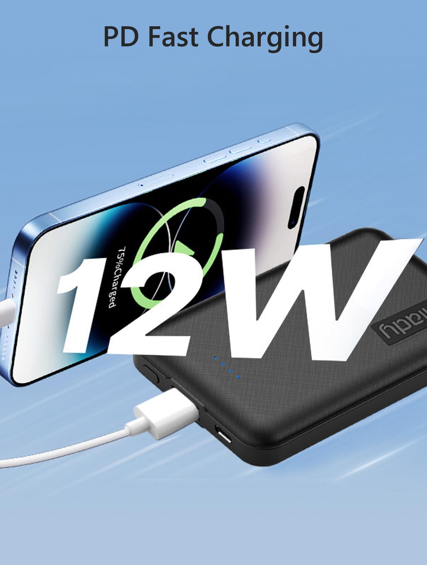 Miady 2-Pack 5000mAh Mini Portable Charger, 5V 2.4A USB-C Output Fast Charging Power Bank for Travel Small Battery Pack Compatible with iPhone 17/16/15 Galaxy S24/S22 iPad Android etc (White+Black)