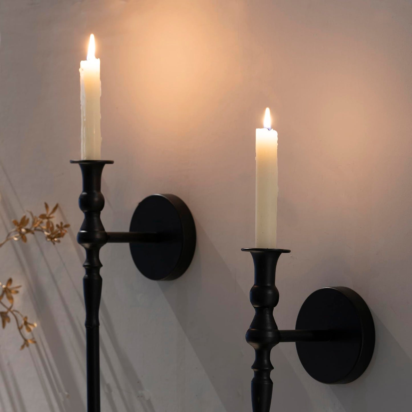 Tim&Lin Wall Sconce Candlestick Holder Set of 2, Large Black Scepter Gothic Design Metal Wall Candle Holder, Home Wall Decoration for Living Room, Bathroom, Dining Room