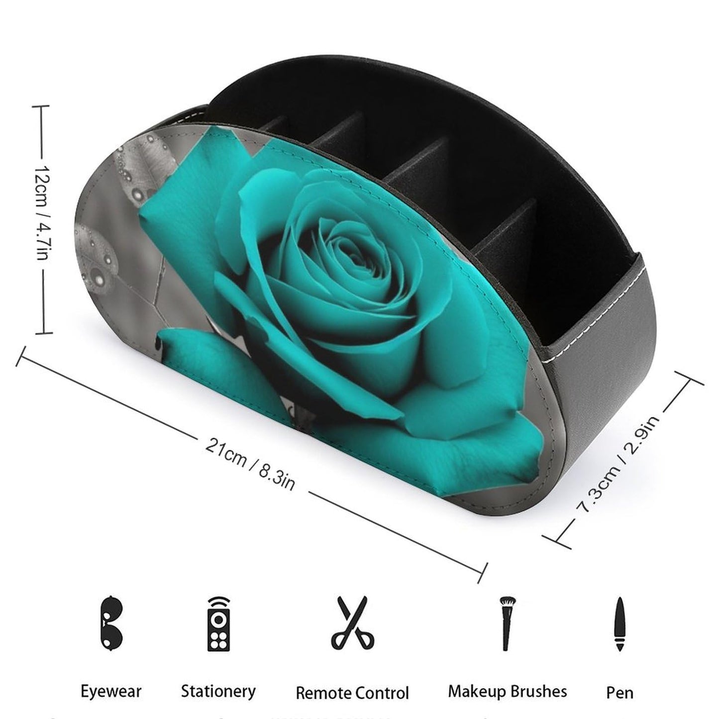 POTSCBVW Teal Grey Rose Remote Control Storage Box with 5 Compartments Leather Remote Control Organizer Box for End Table Stylish TV Accessory Holder for Living Room Bedroom Office