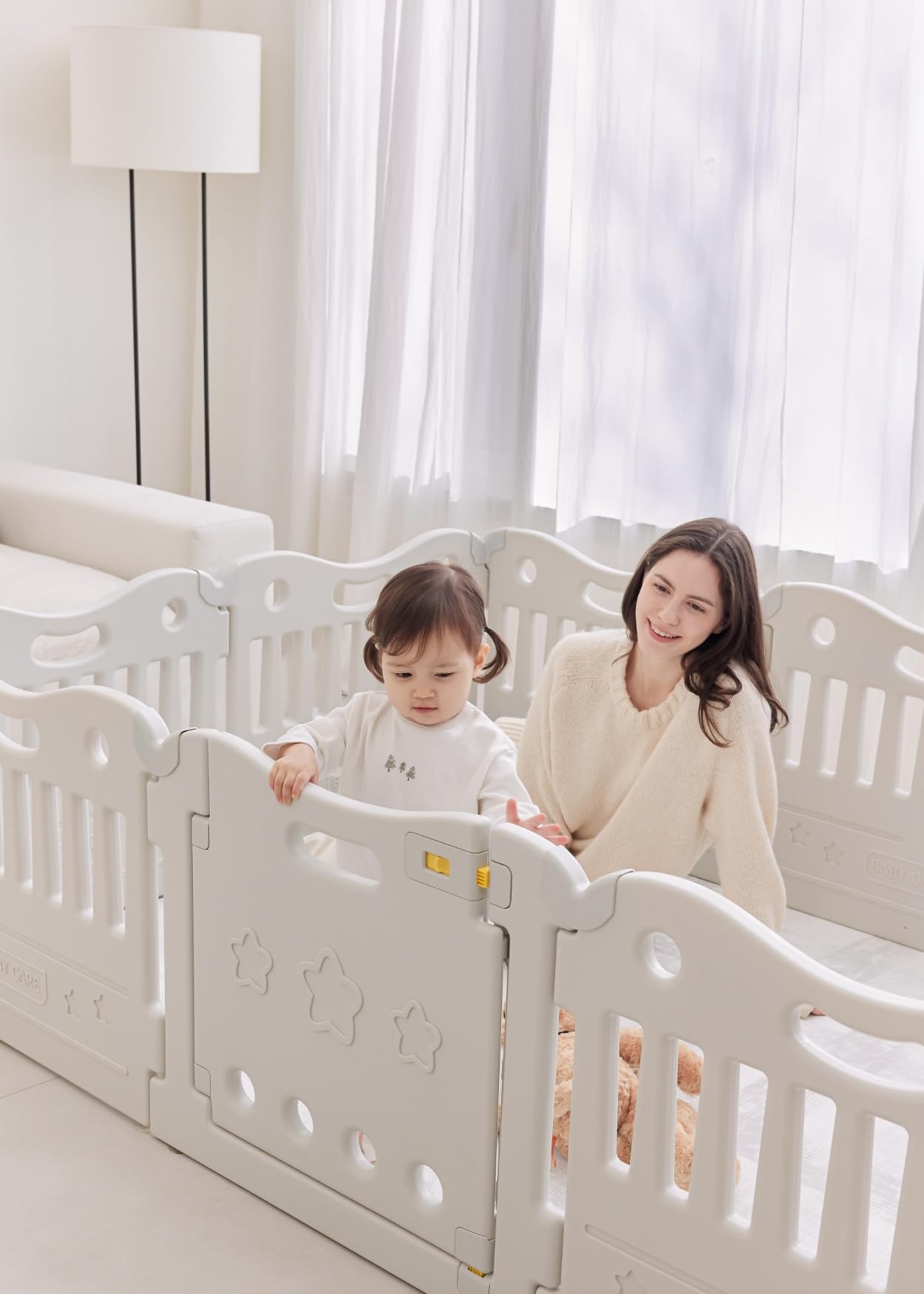 Baby Care Play Mat Funzone Play Pen - Extra Large Baby Play Yard - Play Pen for Baby - Safe with Double Locking (Fog Grey, Full Set)
