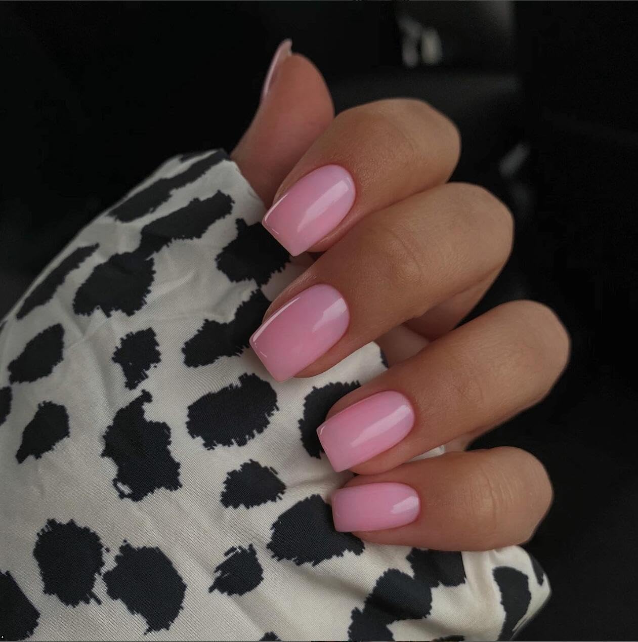Light Pink Press On Nails Short Square, KXAMELIE Natural Gel Nails Glue on Acrylic Nails Press ons Featured Protective Coat Thick Reusable Fake Nails Solid Color 24 Short Coffin Artificial Nails
