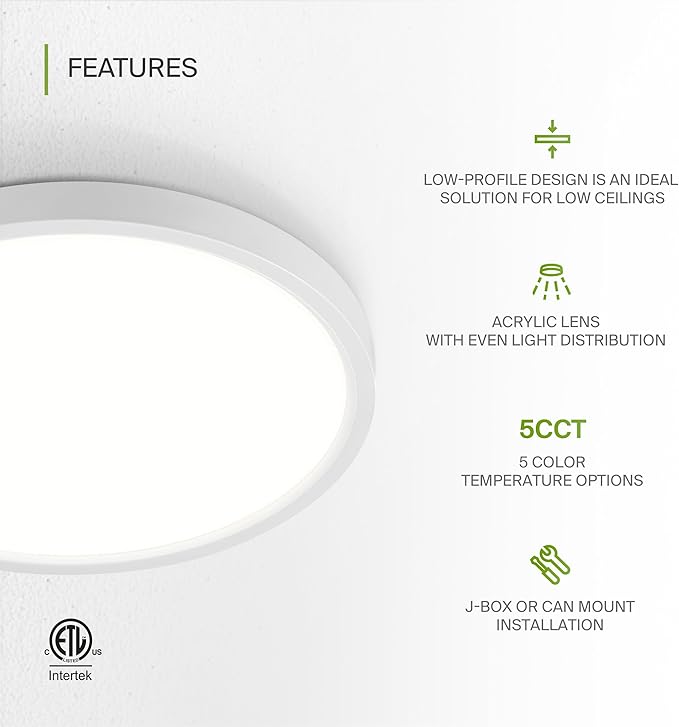 ASD LED 9" Round Flush Mount Ceiling Light Fixture, Low Profile Surface Lighting | 5CCT, Dimmable, Ultra-Thin, ETL Listed | 18W 1660LM 2700-6000K 120V | Kitchen, Bedroom, Hallway Lamp | White, 12 Pack