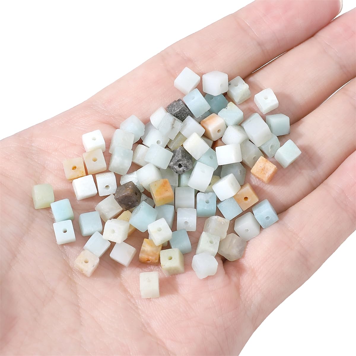 BEADIA Natural Amazonite Square Stone Beads 4x4mm 85pcs Cube Loose Semi Gemstone Beads for Jewelry Making Design