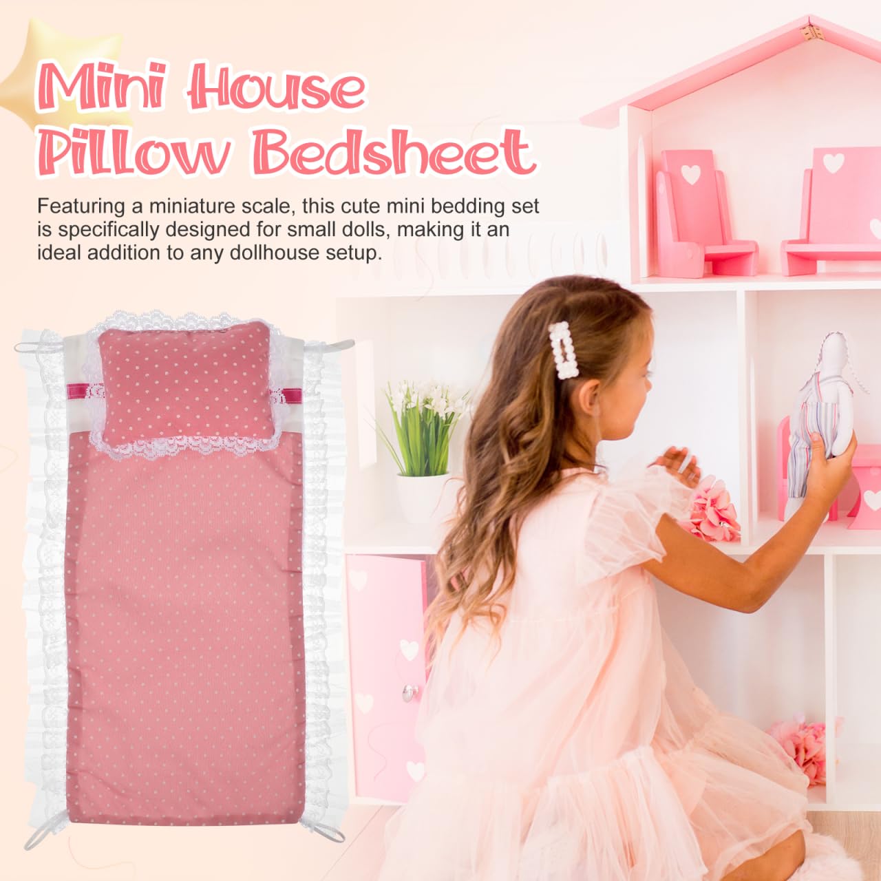 Abaodam Doll House Bedding Set Miniature Bedroom Accessories with Pillow and Bed Sheet for 1/12 Scale Doll Furniture Soft Cloth Mini Bed Kit for Dollhouse Decoration