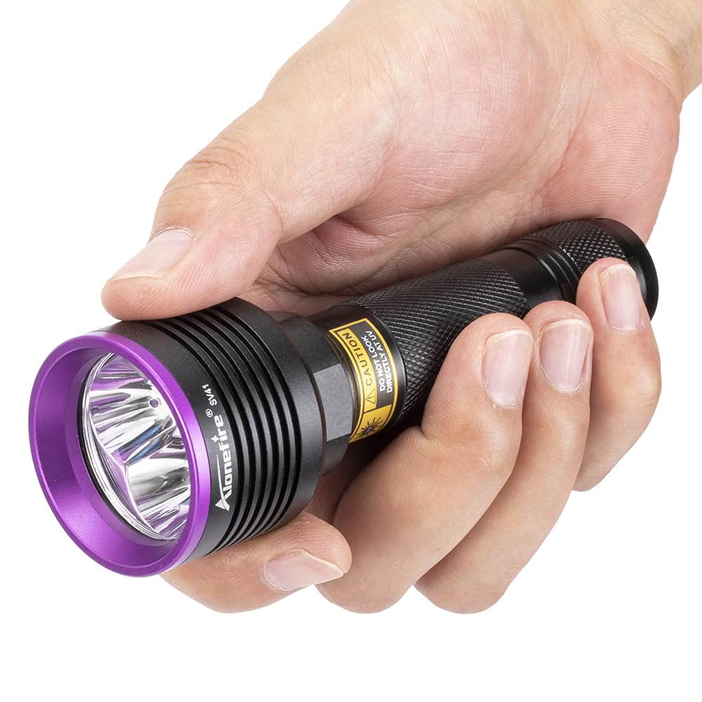 ALONEFIRE SV41 395nm UV Flashlight Light 10W USB Rechargeable Woods Lamp Black Light for Pet Urine Detection, Resin Curing, Scorpion, Fishing, Minerals with UV Protective Glasses, Charger, Battery