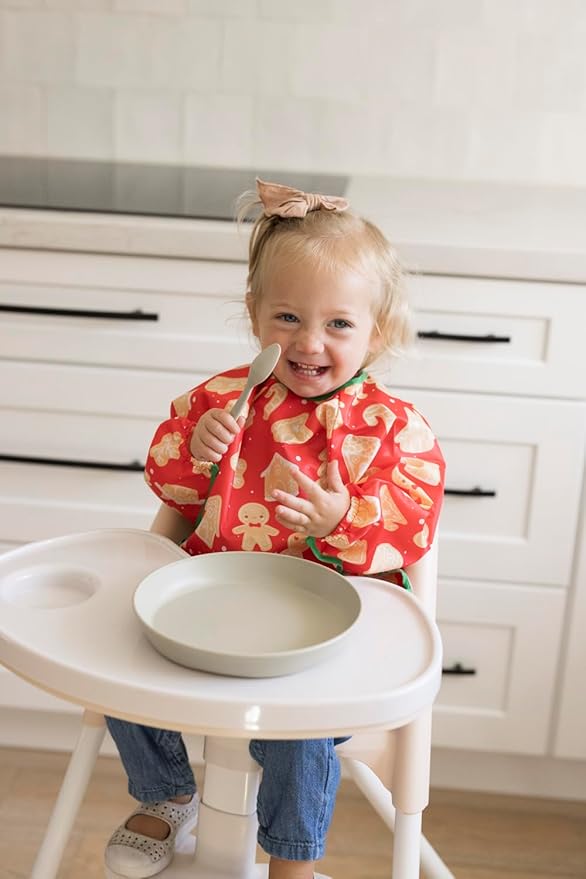 Tiny Twinkle Long Sleeve Bib for Babies & Toddlers – Waterproof Smock Bib for Eating – Machine Washable & Mess-Proof, Baby Feeding Essential & Shower Must-Have(Gingerbread, 6–24M)