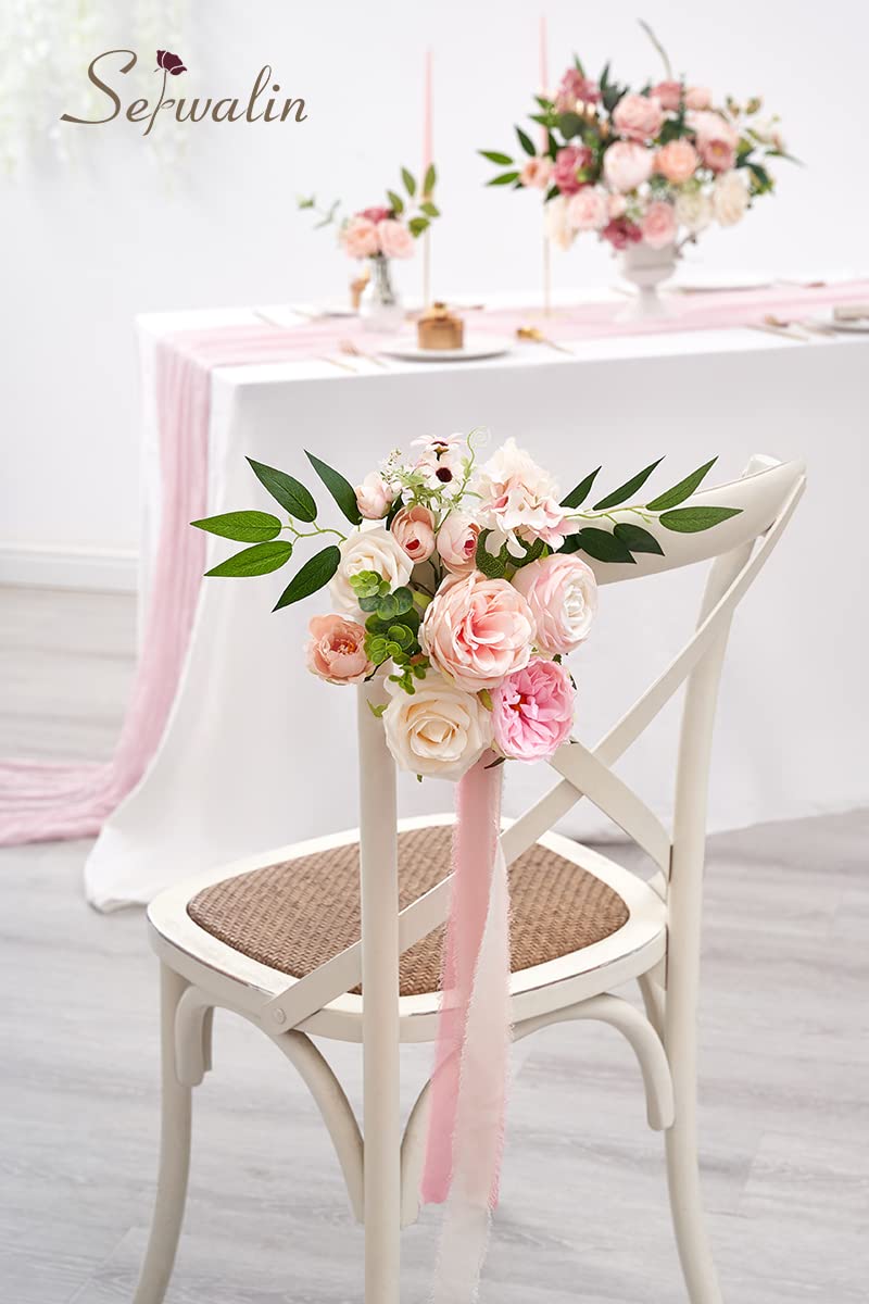 Serwalin Artificial Flowers Pink Flowers Fake Silk Flowers Wedding Cake Flowers for Wedding Bouquets Table Centerpieces Spring Decor Party Baby Shower Decoration