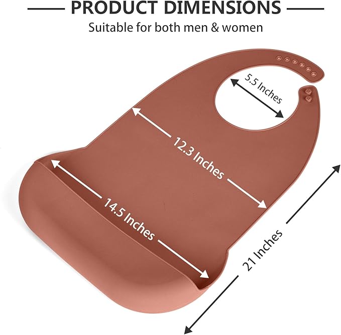 Adult Bibs for Men Women Elderly Adjustable Washable Silicone Adult Bibs for Elderly with Crumb Catcher (Brown)