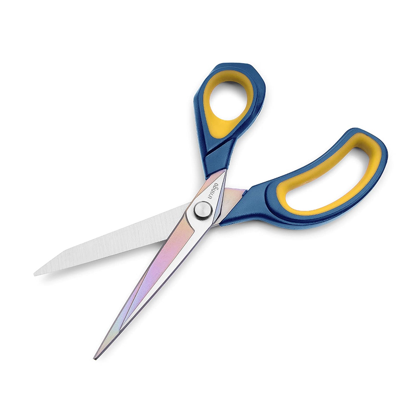 LIVINGO 8.5” Premium Fabric Scissors, Heavy Duty All-Purpose Titanium Coating Forged Stainless Steel Sharp Sewing Tailor Dressmaking Shears Comfort Grip Crafting Leather Cutting, Navy Blue/Yellow