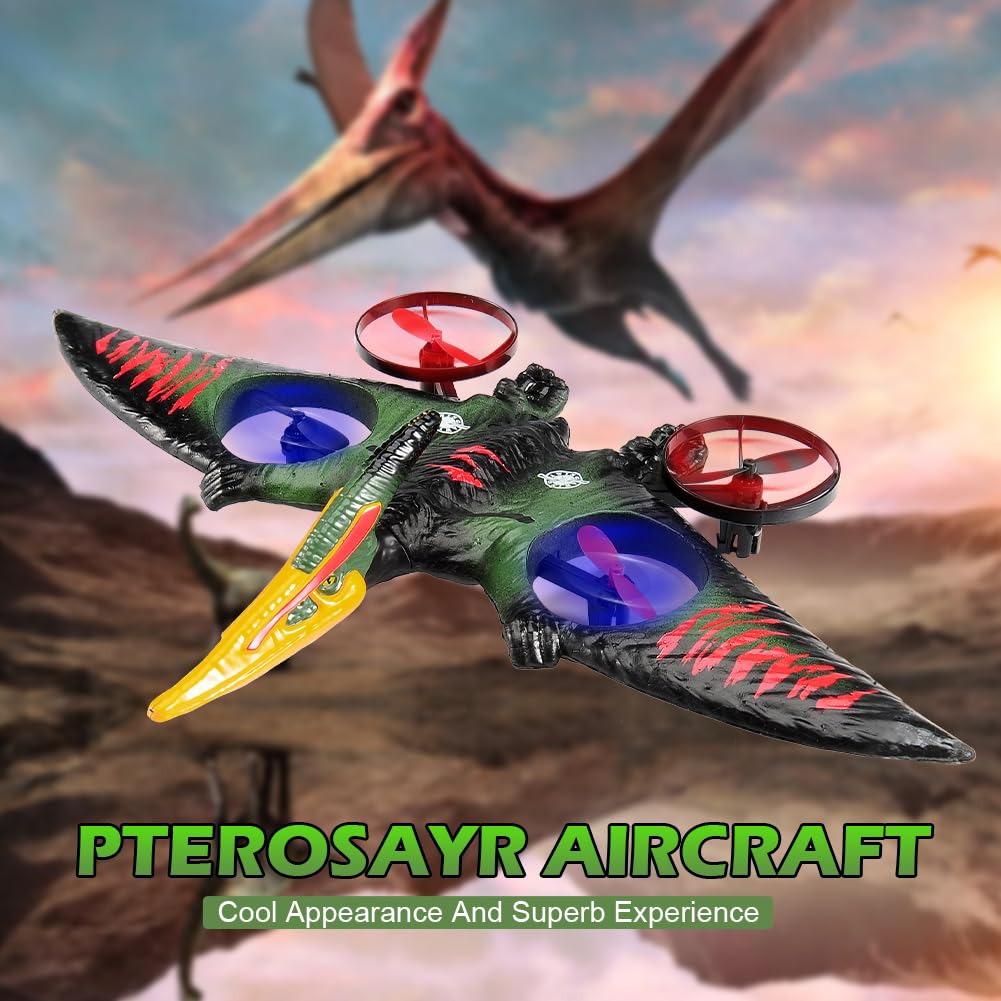 Dinosaur Remote Control Drone, 2.4G EPP Foam RC Pterodactyl Hobby RC Airplanes with 6-Axis Gyro, One Key Takeoff Landing, Stunt Roll & 360 Flip, Fighter Jet Toy Christmas Birthday Gift for Boys Girls