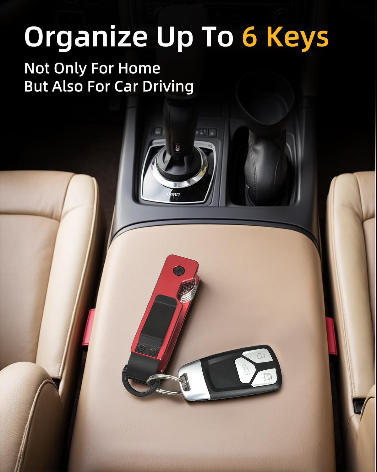KIEIYI Carbon Fiber Keychain Organizer, Key Ring Holder for 2-6 Keys, Car Key Accessories (Aluminum Alloy Red)
