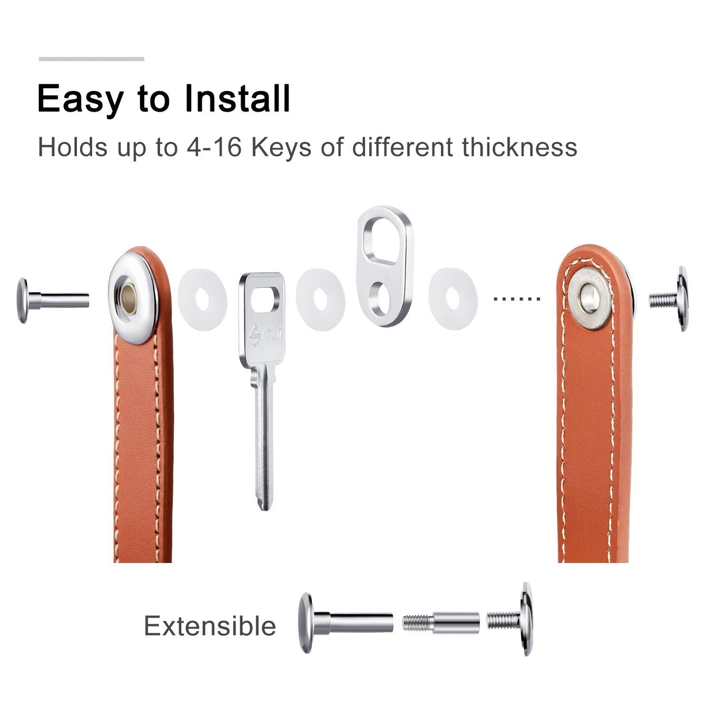 2 Sets Leather Key Organizer Compact Folding Pocket Key Holder up to 16 for Mens Father's Day Gift(Black, Brown)