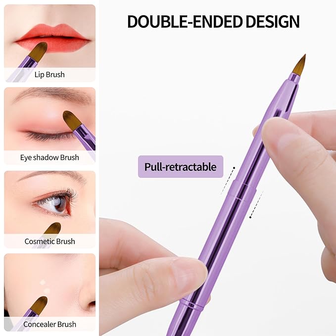 Unaone [2 Pack] Lip Brush for Lipstick, Retractable Lip Brushes, Dual-ended Makeup Brush for Lipstick Lip Gloss, Include Lid
