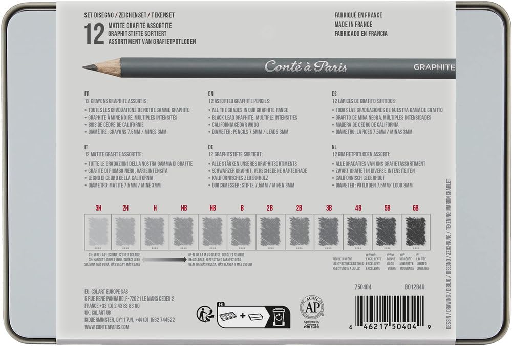 Conté à Paris 12 Count Assorted Graphite Pencil Drawing Set