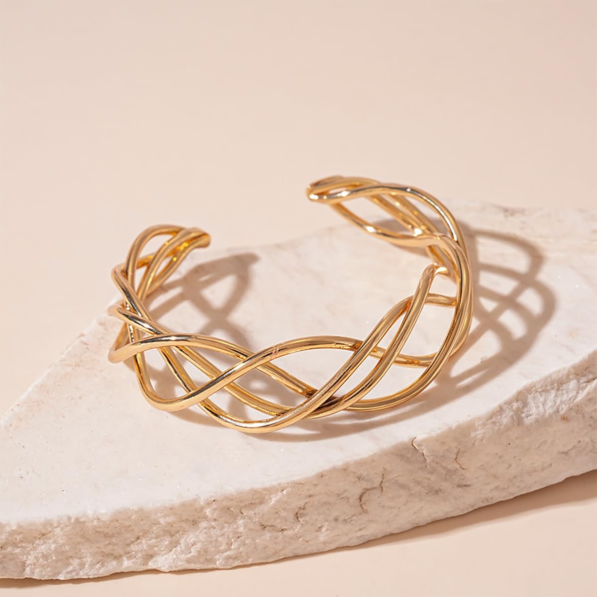 MOEEIJEW Chunky Cuff Bracelets for Women Gold/Silver Cuffs Bangle Hollow Out Adjustable Bracelets Punk Vintage Jewelry (Gold B)