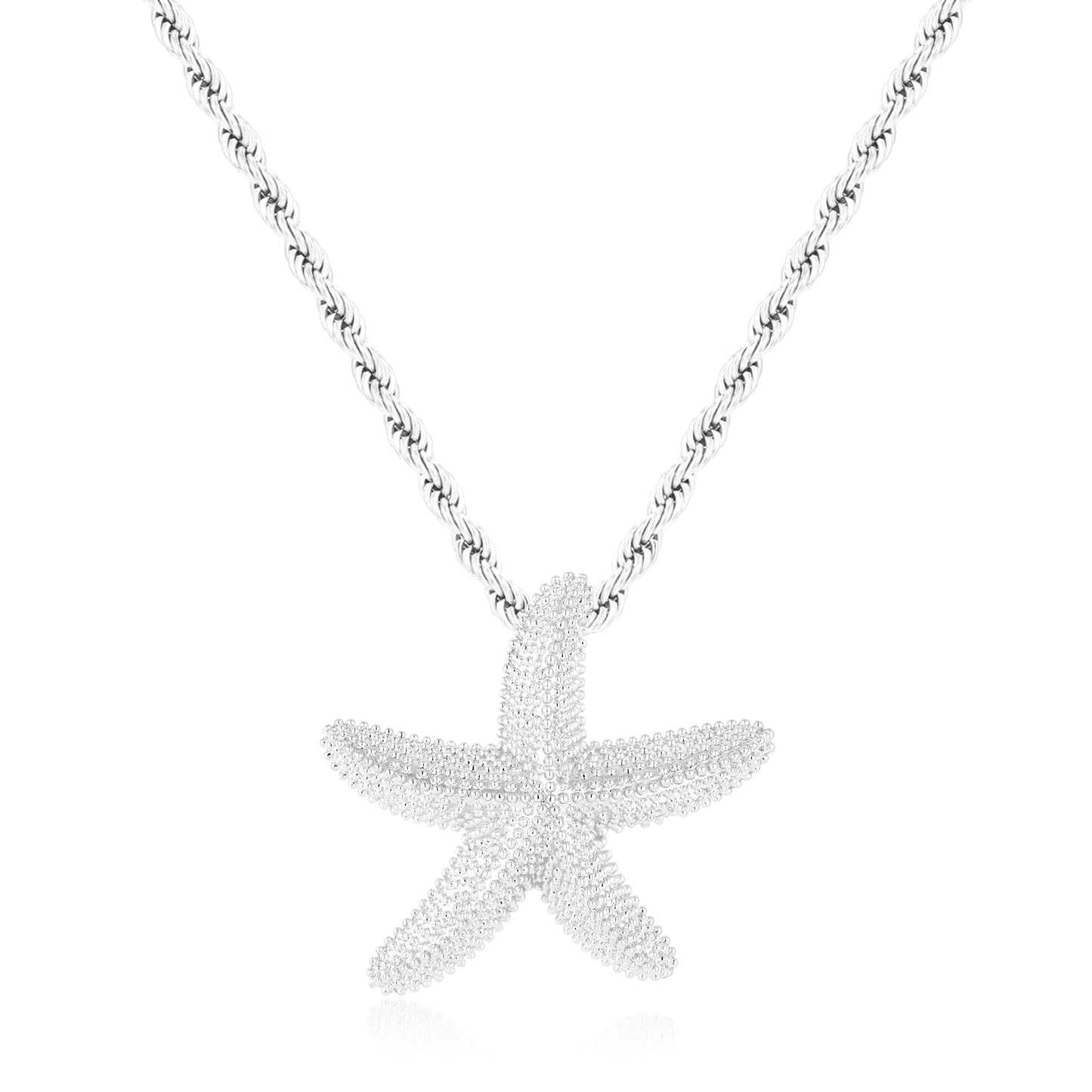 INNERDIVA Delicate Starfish Pendant Necklace, Silver-Tone Twisted Chain Beach Jewelry for Women - Summer Ocean Inspired Adjustable Necklace with Imitation Silver Plating
