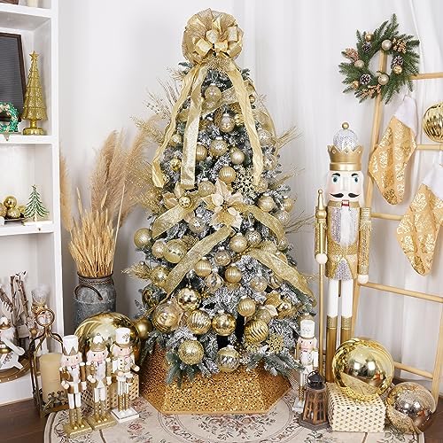 XmasExp Christmas Tree Collar 24 inch Sequin Tree Skirt for Christmas Holiday Home Decor Xmas Tree Ring Stand Base Cover Small Size 4 Piece Gold