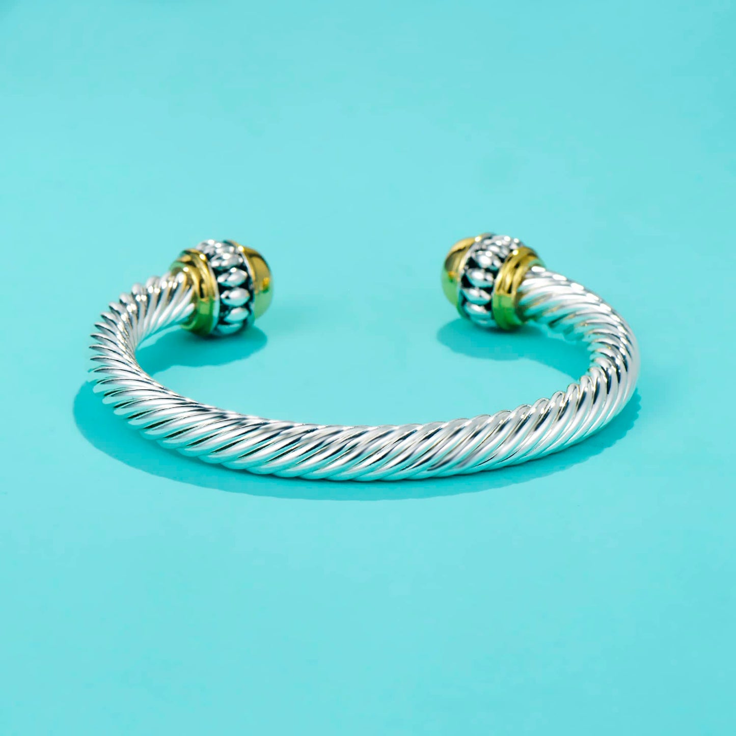 UNY JEWEL Jewelry Make a Statement Two Tone Twisted Cable Wire Caviar Gold Ball Cuff Bangle Makes a Stylish Christmas Gift(Two Tone Ball)