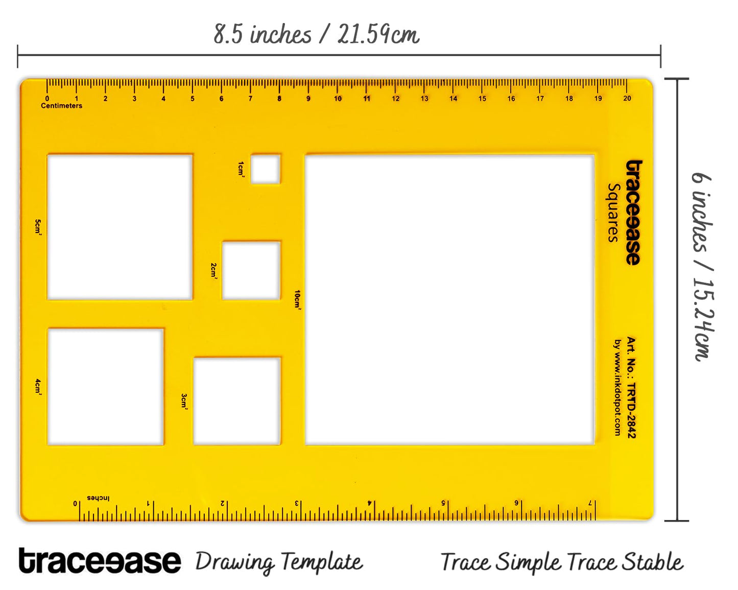Traceease Trace Simple Trace Stable, Academic Geometric Square Drawing Template, Geometric Diagram Tools for Schools and Colleges, Rectangular Plastic Ruler, 21.5cm x 15.2cm