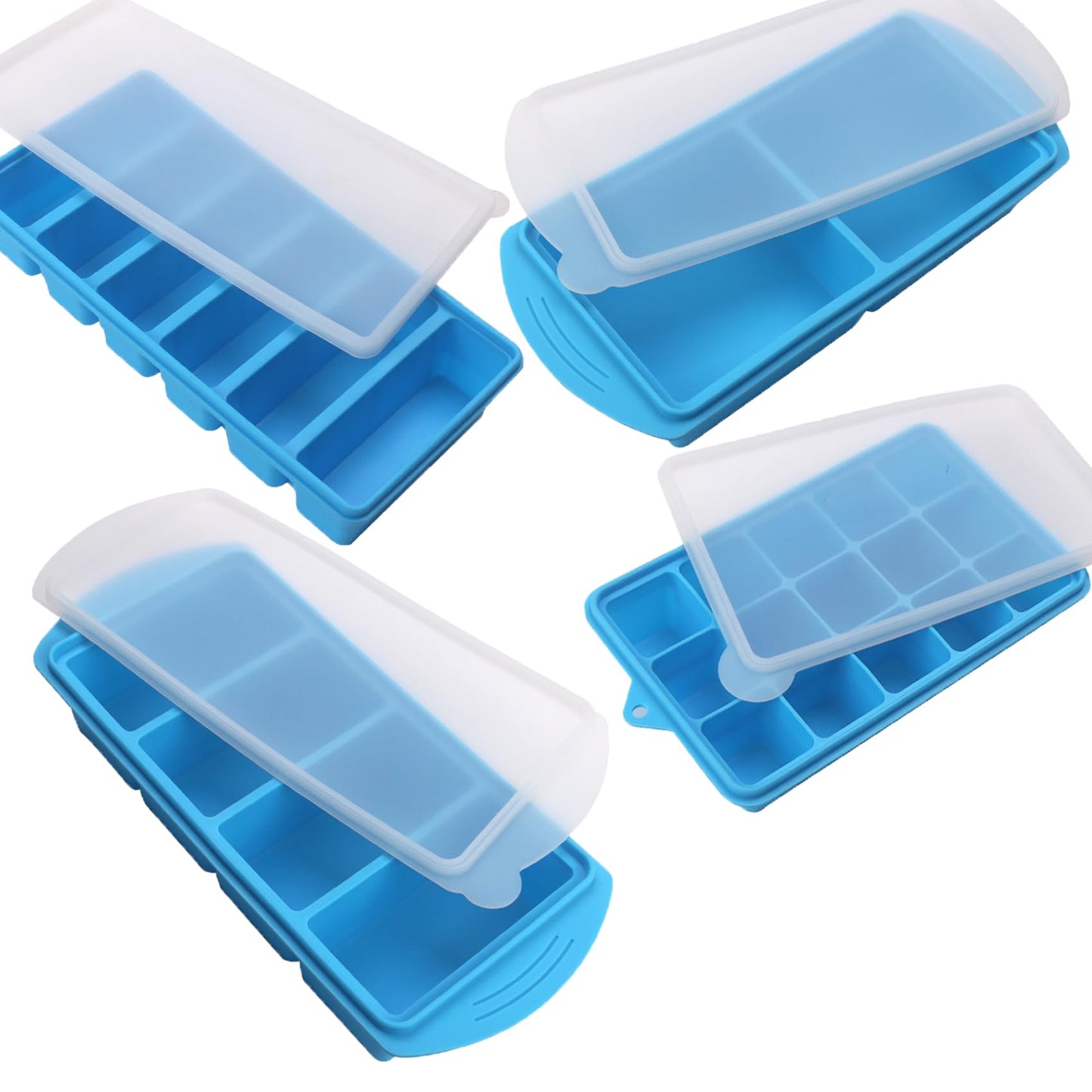 Silicone Freezer Molds Gift Set with 2 Tbsp, 1/2, 1, and 2 Cup Silicone Freezer Trays With Lids - Meal Prep and Kitchen Essentials Bundle (Blue 4 Pack)