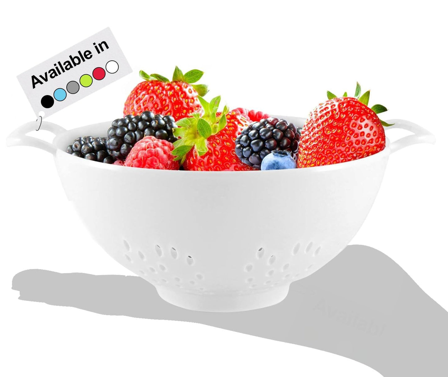 Meadow Lane 6-inch Small Colander, BPA-Free, Dishwasher Safe, Double Handles, Compact Food Strainer for Berries, Veggies and Pasta, 3-Cup Capacity, Smooth White