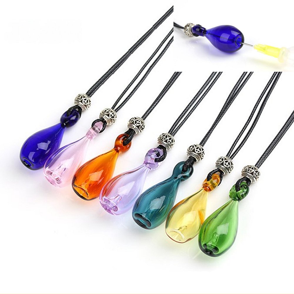 Diffuser Perfume Refillable Coloured Handmade Essential Oil Bottle Pendant Necklace Glass Vial Pendant Unique Gift (Light Yellow)