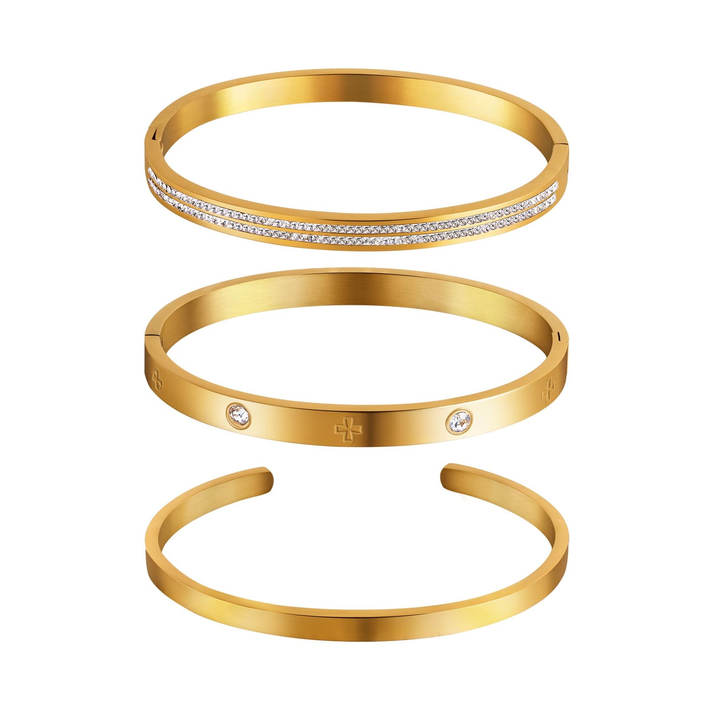 LCTrusttmor Gahna 18K Gold Plated Love Bangle Bracelets for Women, Stackable Cubic Zirconia Friendship Cuff Bangle Bracelet Set Trendy Jewelry Gifts for Women
