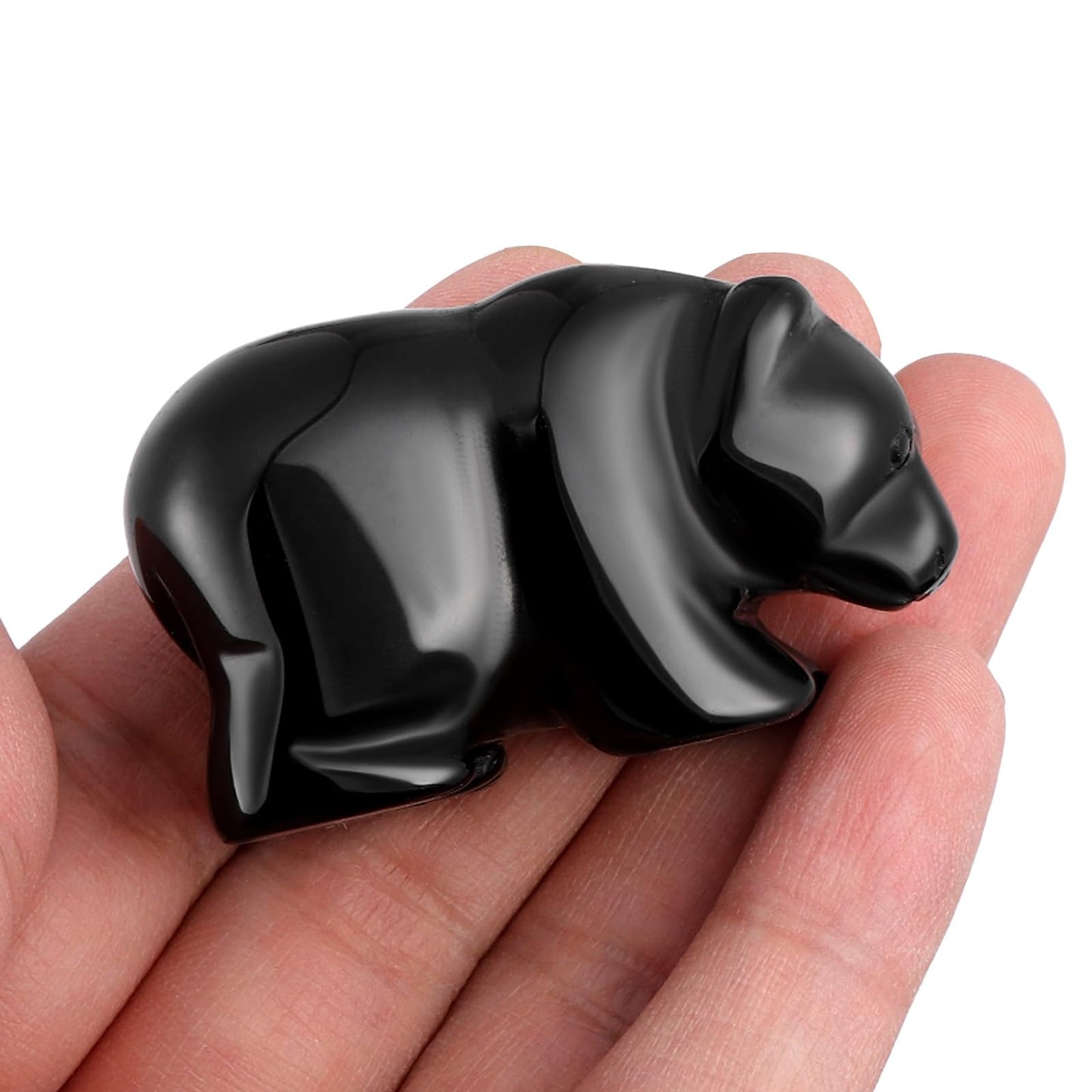 SMQ 2" Crystal Bear Statue, Natural Gemstone Handmade Figurine Sculpture, Healing Crystal Animal Stone Office Home Decor Collectibles Gift (Black Obsidian)