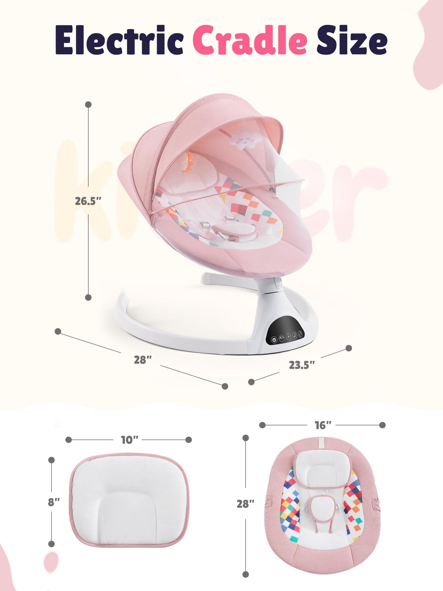 FDTQP Baby Swing for Infants - Electric Portable Bluetooth Baby Rocker with 5 Speeds, 5-Point Harness, Remote Control, Timing & Music Speaker Max 20 Lbs (Pink)