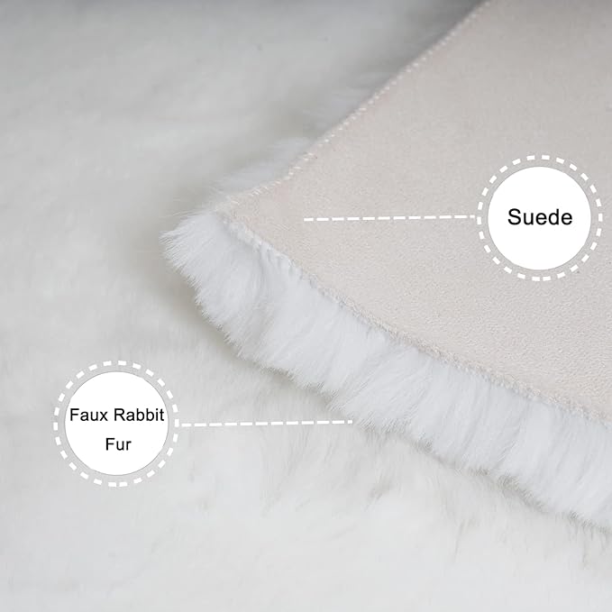 Ghouse Ultra Soft Faux Rabbit Fur Rug 5x8, Machine Washable Area Rugs for Bedroom Fluffy Rugs for Living Room, No-Shedding Carpet Sheepskin Rug White