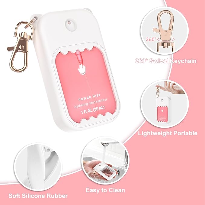 3Pcs Hand Sanitizer Spray Case for Touchland Silicone Touchland Case Keychain Cute Hand Sanitizer Spray Holder Compatible with Touchland Power Mist Gentle Mist Glow Mist (Pink & White & Black)