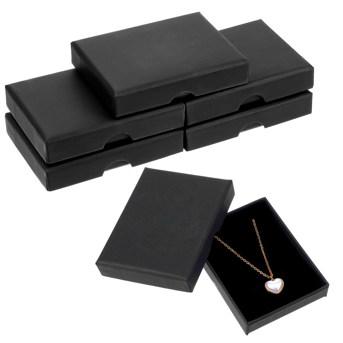 5 Pcs Small Jewelry Gift Boxes Cardboard Black Small Gift Boxes With Lids For Presents 2.75x3.54x0.63in Cotton Filled Empty Square Pendent Storage Case For Necklace Bracelet Earring Birthday Wedding
