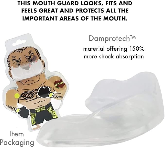 DAMAGE CONTROL High-Impact Mouth Guard – Sports Mouthguard for Boxing, Football, Hockey, Lacrosse & Basketball, Protects Teeth & Jaw, Protective Mouthpiece for Adults & Youth (Youth, Clear 2.0)