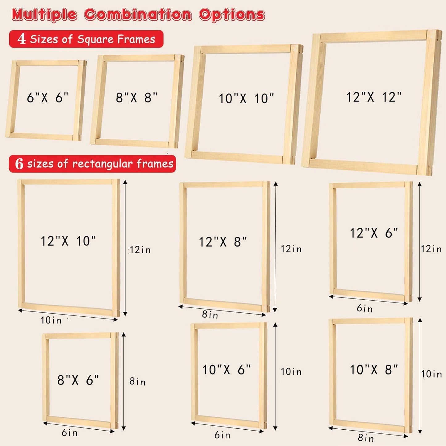 16 Pcs 4 Sets Stretcher Bars for Needlework Canvas Stretcher Bars 10 Different Size Combinations Embroidery Stretcher Bars for Cross Stitch Frame Set with Thumbtack and Remover Tool(Small Size)