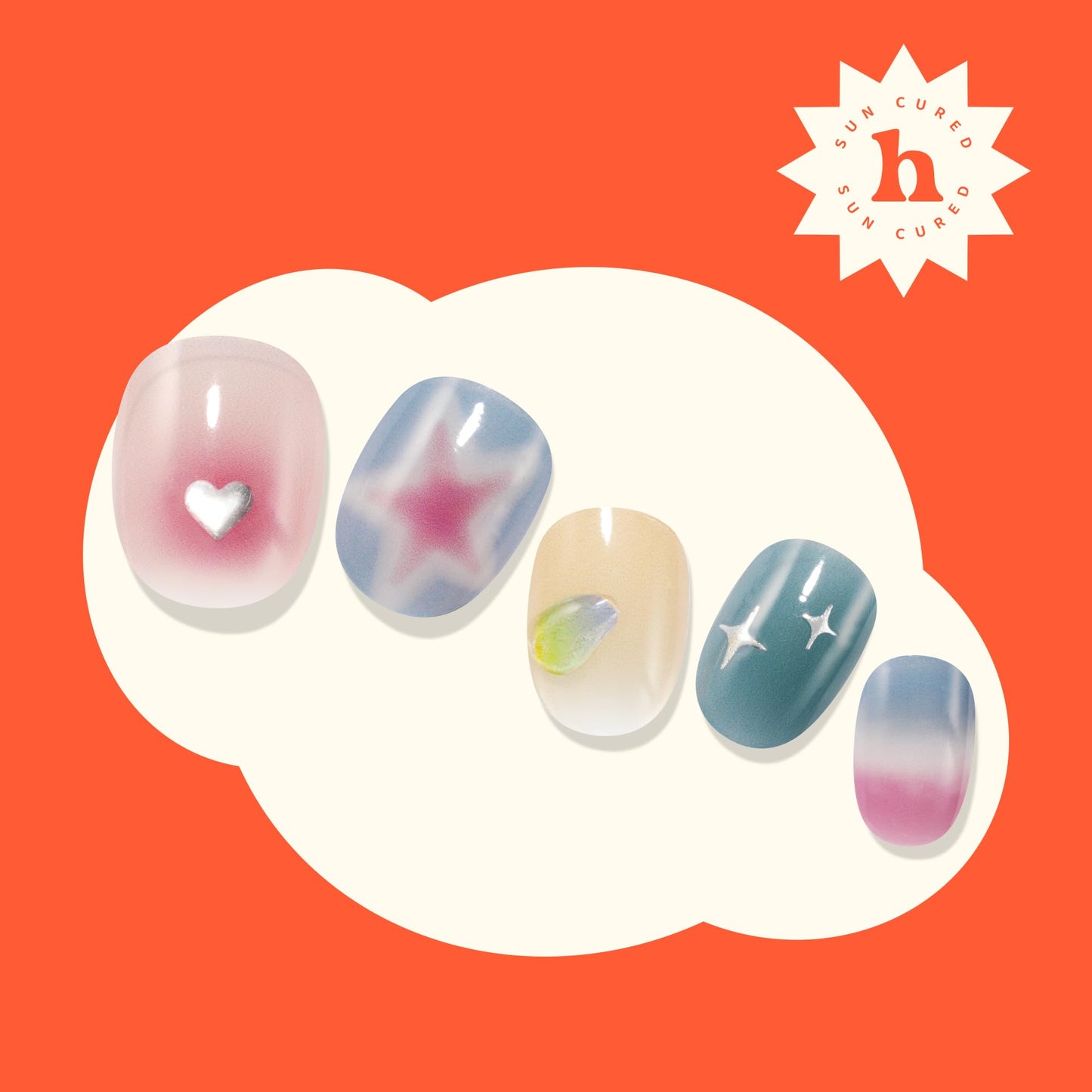 Heyhae Semi Cured Gel Nail Strips | No LED Lamp Needed | Marble, Spring | Easy Apply & Remove, Salon Quality | Includes 28 Strips, 1 Prep Pads, Nail File & Wooden Stick - Hey, Love Your Energy