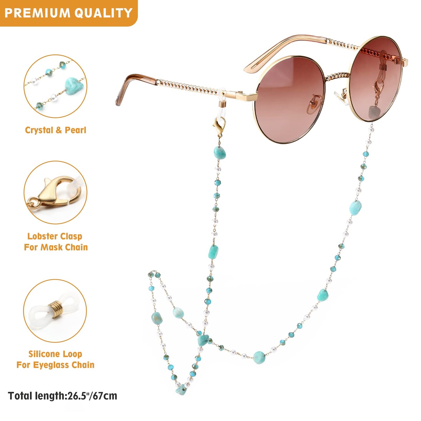 humlbird Eyeglasses Chain for Women Stylish Mask Lanyard Natural Stone Mask Chain Eye Glasses Holder Strap Around Neck