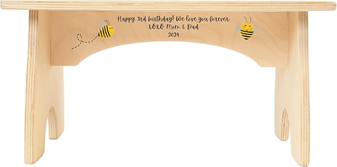 Step Stool for Toddlers- Personalized Wood Kids Step Stool with Name for Kitchen Sink, Bathroom, Potty Training, Toilet, Kitchen Sink- Sturdy and Safe- Made in USA by BloomOwl (Bee)